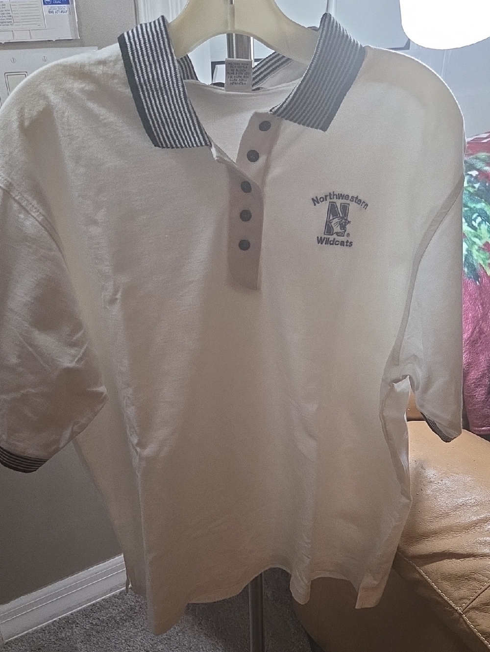 Antigua Northwestern Wildcats Women’s Polo Shirt L White Striped Collar NCAA